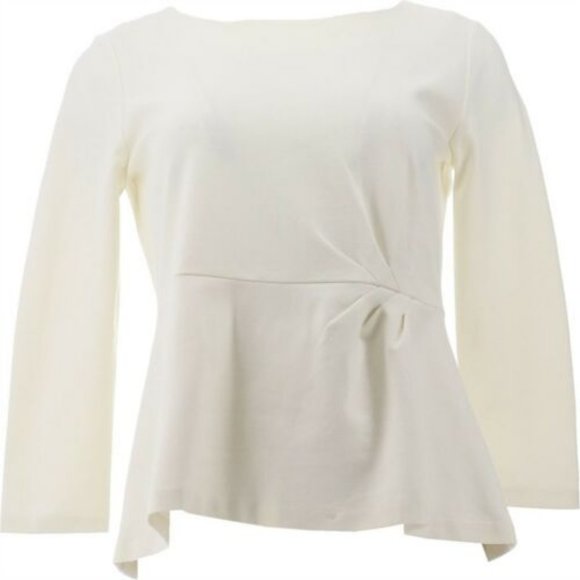 NWT LANDS' END WOMEN'S 3/4 SLEEVE PONTE PLEAT TOP IVORY PXS (2-4) - Picture 1 of 9